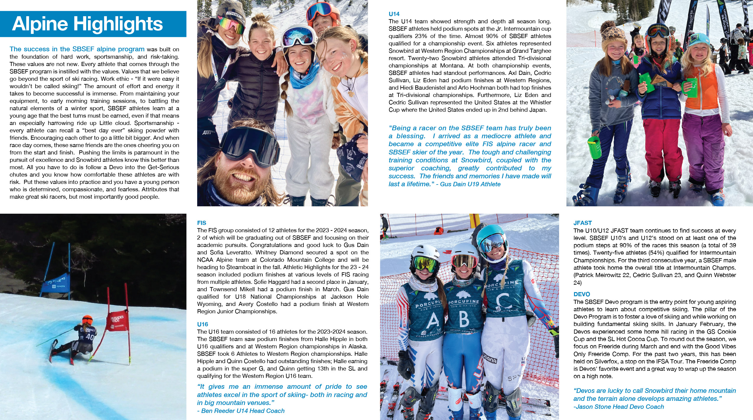 Alpine highlights magazine spread with skiers
