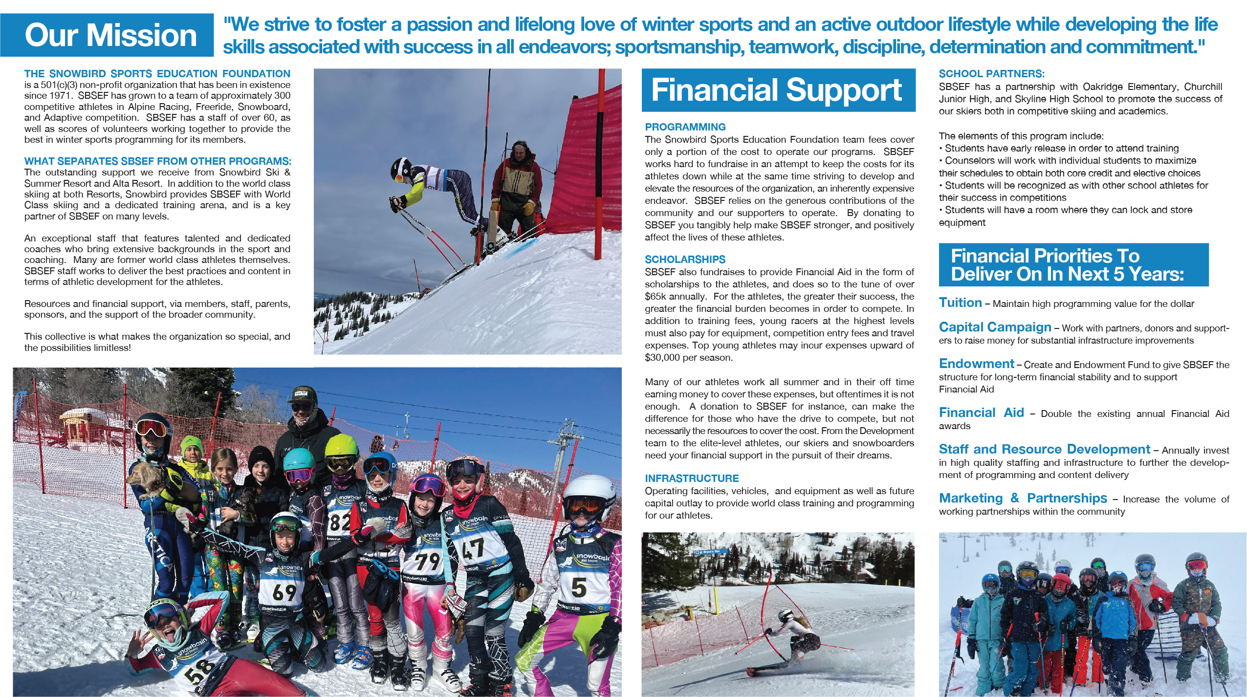 Ski school brochure showing skiers and students