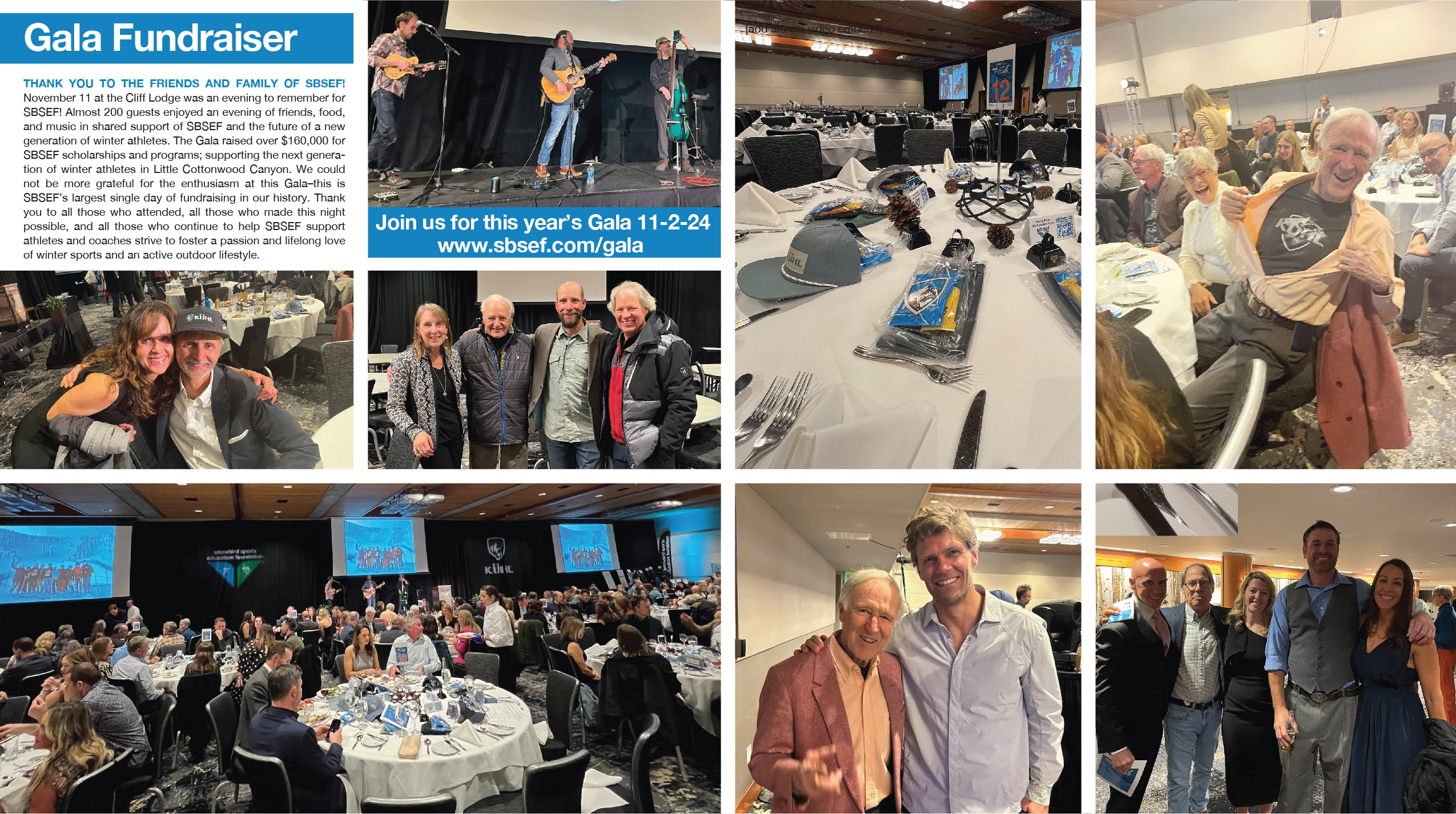 Collage of gala fundraiser dinner and performances