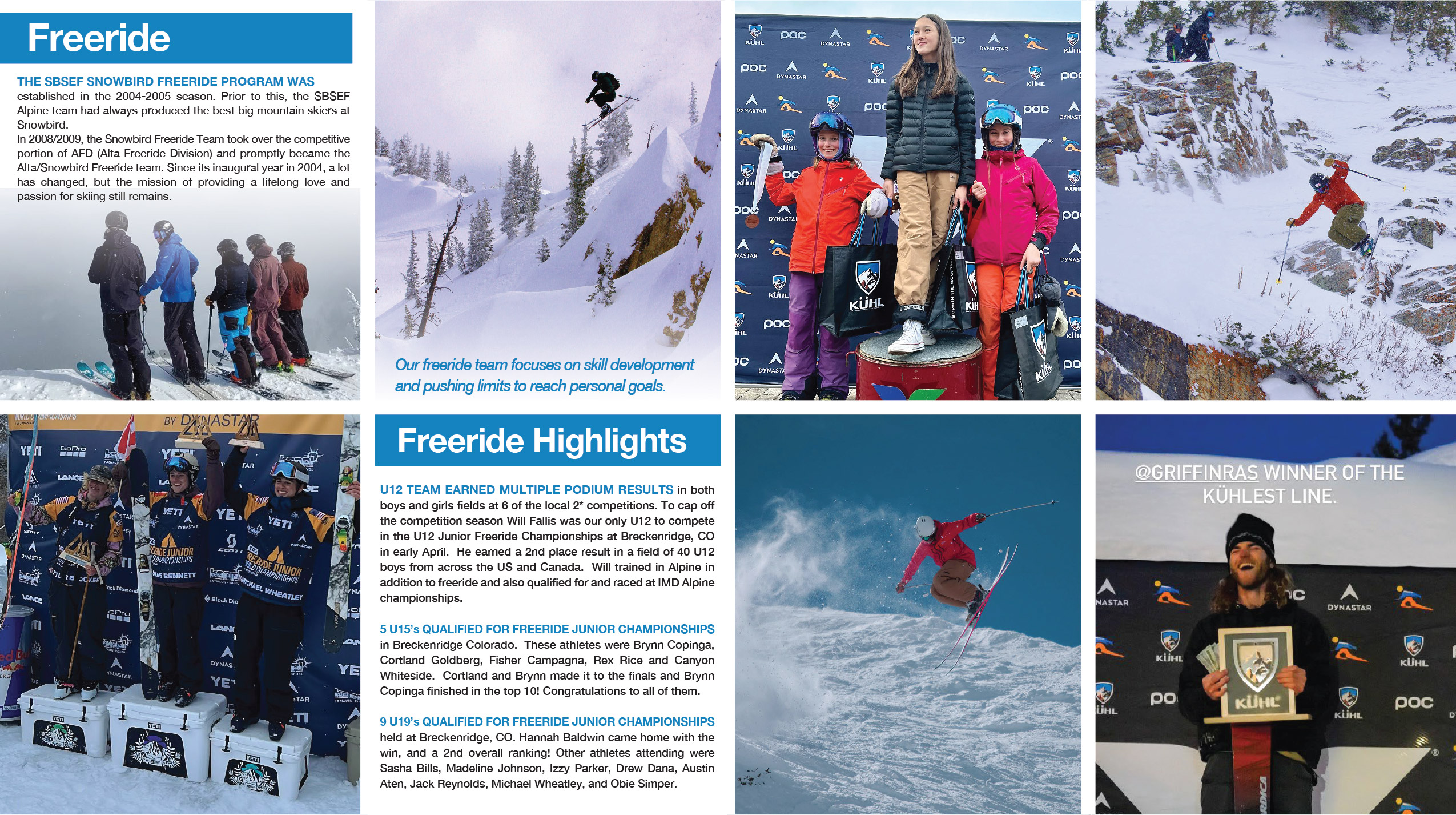 Collage of freeride skiing competition highlights