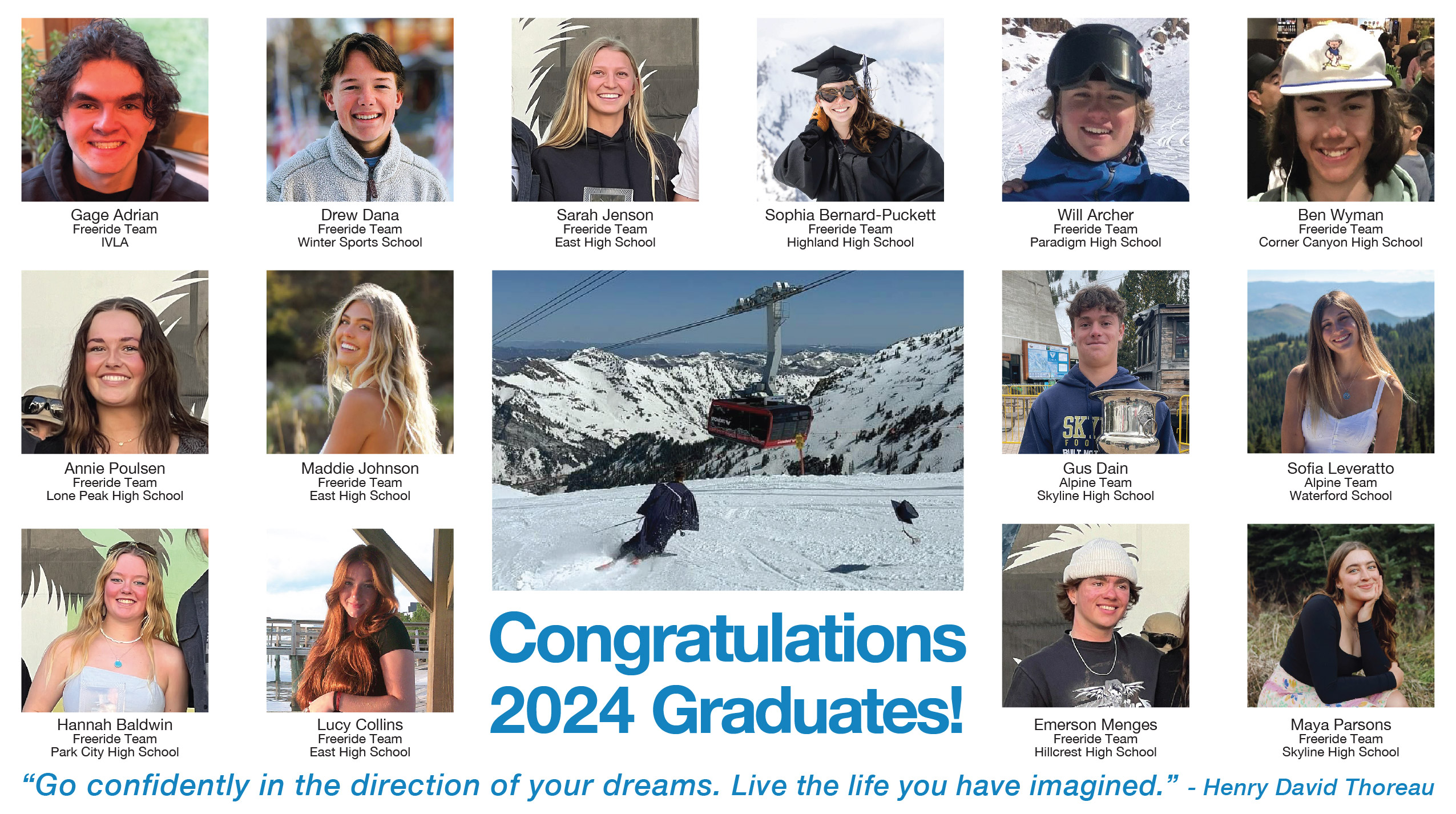 Collage of 2024 graduates with snowy mountain